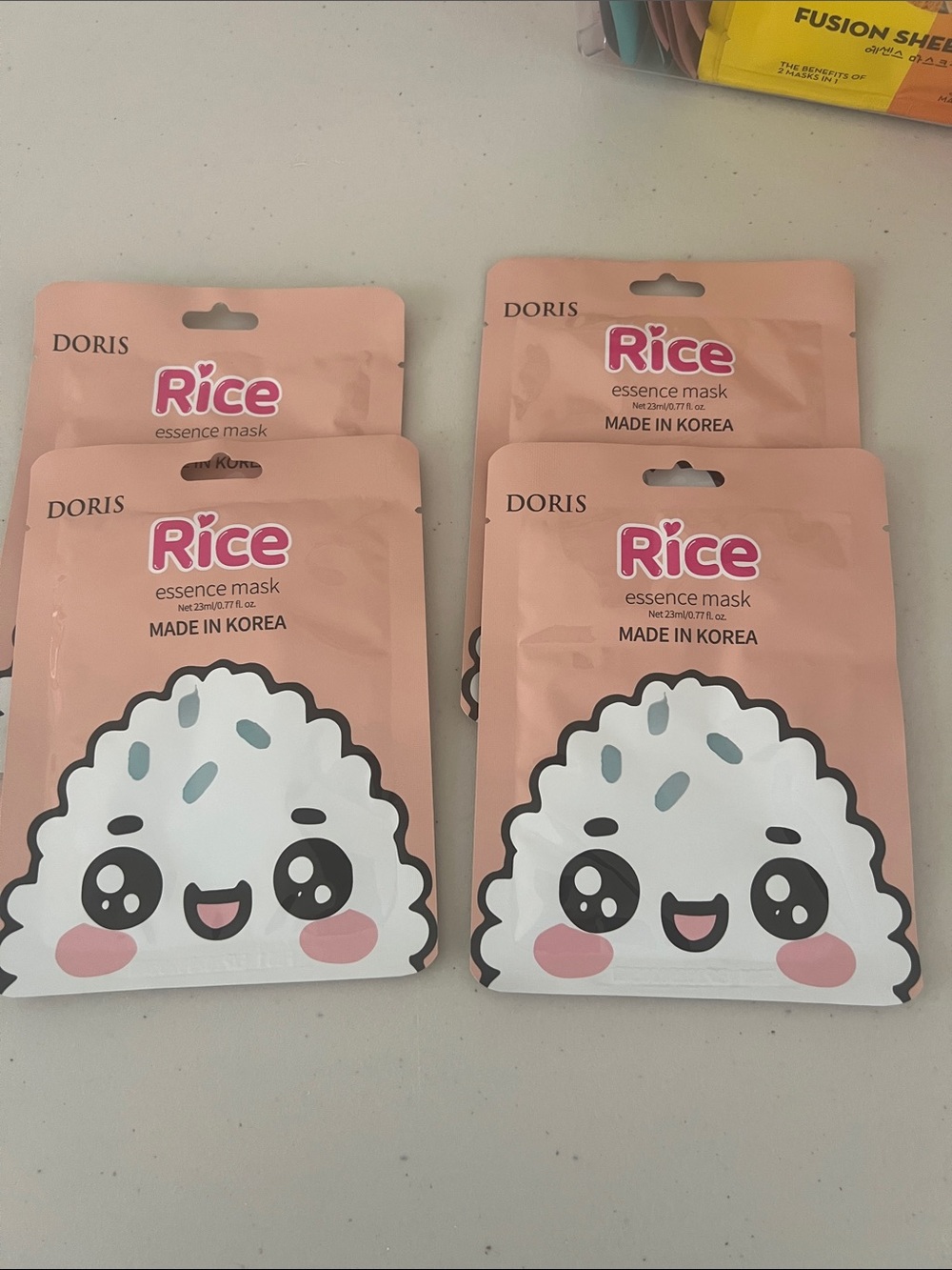 Pack of 4. Doris Rice Essence Mask - Pink & White Cute Rice Character